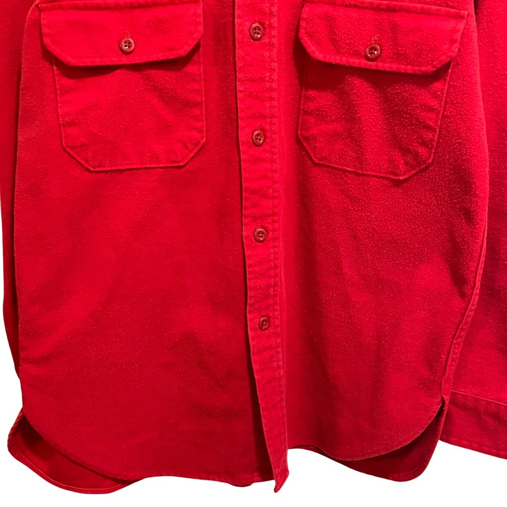 VTG Amana Woolen Mill Shirt Men Large Chamois Cotton Solid Red Long Sleeve - Picture 3 of 12
